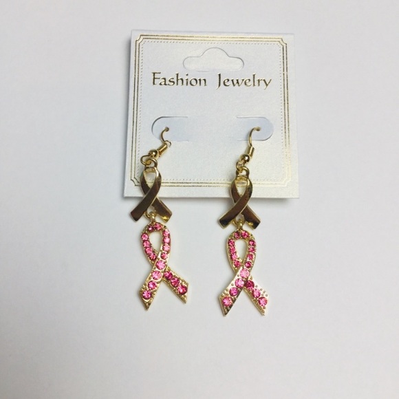Double Gem Ribbon Breast Cancer Earrings 💕New 💕 - Picture 2 of 3